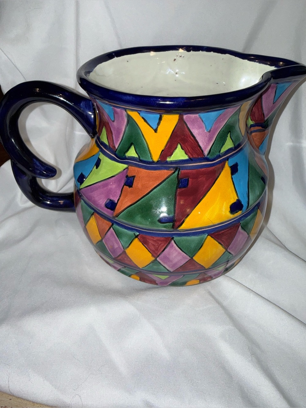 Hand-Painted Multicolor Ceramic Vase Pitcher Only